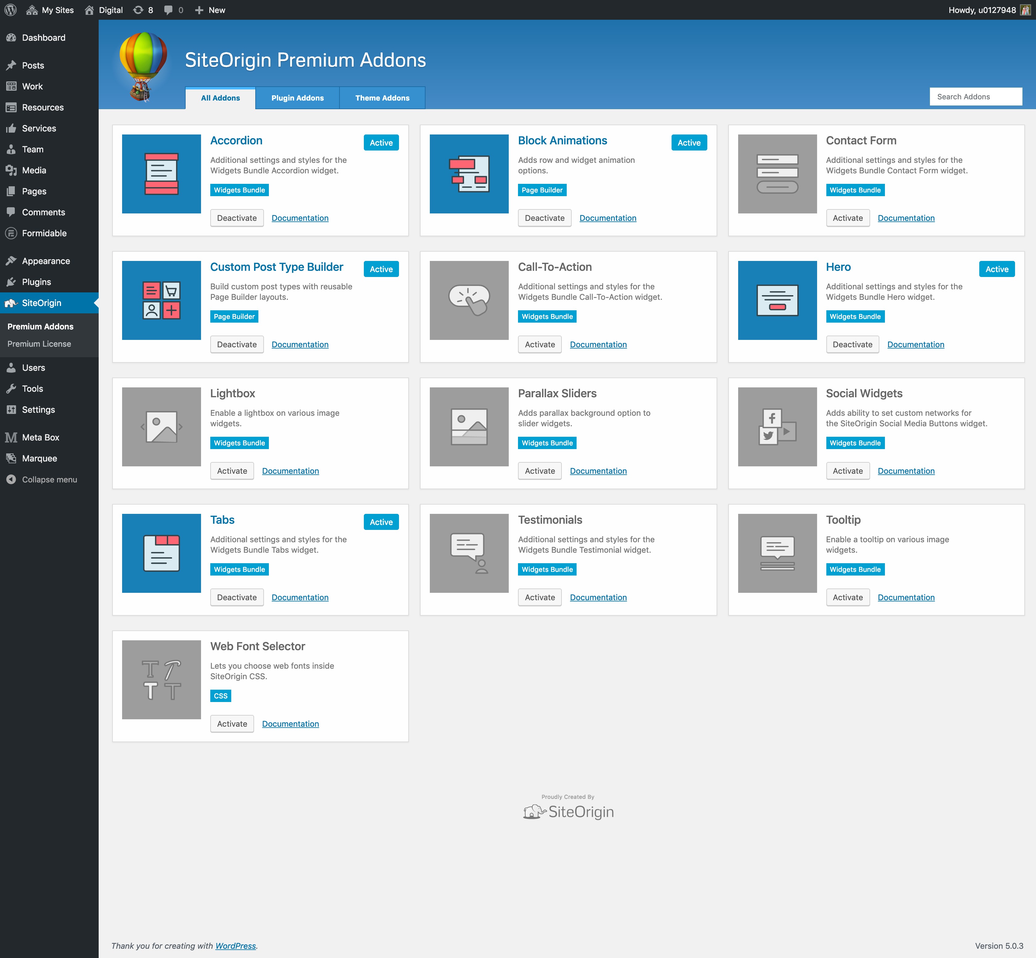 Widgets list